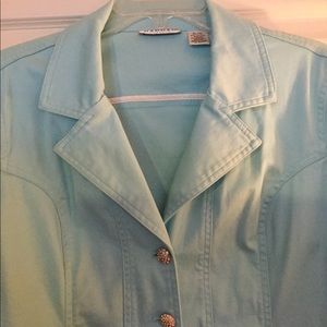 Aqua turquoise jacket - rhinestone buttons - sz xl